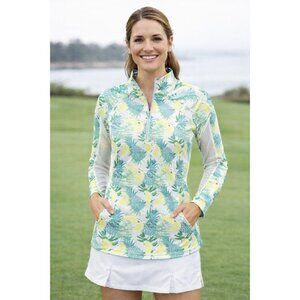 Pebble Beach Tropical Print Quarter Zip Pullover Size M
